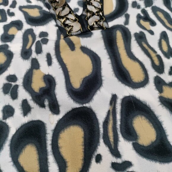 SoCa St. John Leopard Print Embellished Neckline Long Sleeve Blouse Size Small - Picture 5 of 13